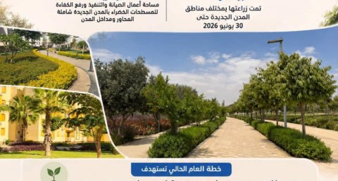 وزارة الإسكان تواصل تنفيذ خطة زيادة معدلات التشجير ورفع كفاءة المسطحات الخضراء بالمدن الجديدة